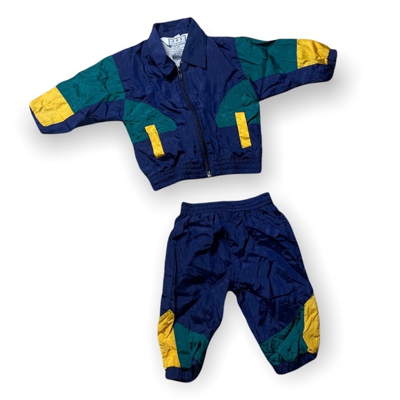 J.P.I. Other - Vintage Baby 6 Month Color Block Sweatsuit Green Blue 1980's J.P.I. Company